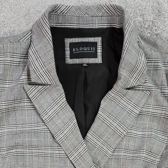 Eloquii Black White Plaid Mini Houndstooth Double Breasted Blazer Preppy - Picture 4 of 11